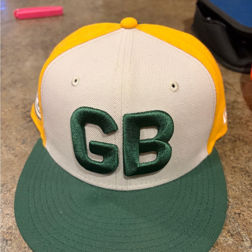 Green and Yellow Cap with GB Packers throwback Logo